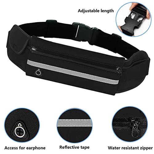 Running Belt with,Sweatproof waistpacks with,Running Belt Waist Pack with,Adjustable with Reflective Strips,with Headphone Jack,Perfect for Running and Outdoor Activities(Black) — view 5