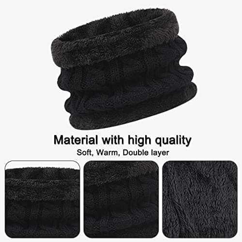 Baynetin 3Pcs Kids Winter Beanie Hat Scarf Gloves Set for 1-5 Years Old Boys Girls. Winter Accessories Sets for Children Outdoor Sports, Knit Thick Warm Fleece Lined Thermal Sets (Black) — view 4