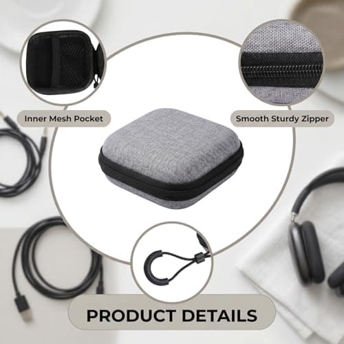 Hopzab Hard Shell Case for Headphones & Cables, Shockproof Earbud Pouch, Portable USB Organiser for Backpacks, Dustproof, Water-Resistant Storage, Grey, 8.5x8.5x3.5cm — view 3