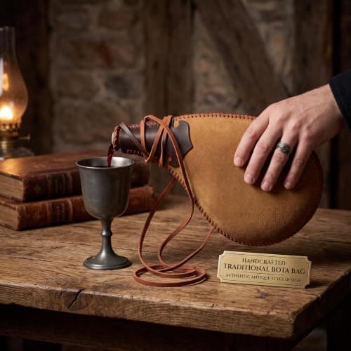 Medieval Water Bottle Water Drop Shaped Faux Leather Canteen, 12 Inch — view 5