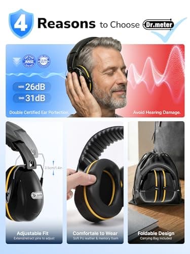 Dr.meter Ear Defenders Adults SNR 31dB, Adjustable & Comfortable — view 5