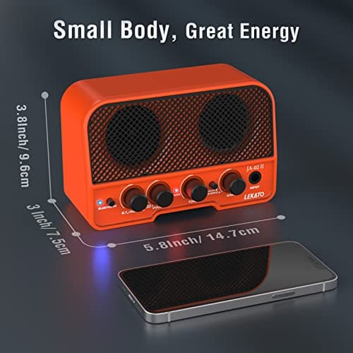 LEKATO JA-02 II Mini Guitar Amp 5W Electric Guitar Amplifier Portable Rechargeable Small Practice Guitar Amp with Bluetooth Clean & Overdrive Channels for Home & Travel (Orange) — view 5