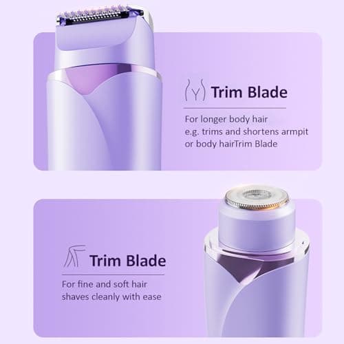 Electric Shaver for Women, 2-in-1 Ladies Shaver & Facial Hair Remover with Smart LED Display, Rechargeable Painless Bikini Trimmer & Body Razor for Face, Legs, Underarms, Travel Size (Lilac) — view 6