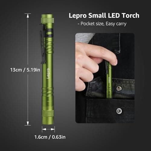 Lepro LED Torch Battery Powered, 2 Pack Pen Torches with Clip, Pocket Sized — view 2