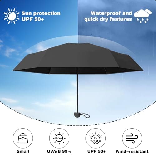 Detontek Mini Folding Travel Umbrella, Mini Travel Umbrella, Pocket Umbrella, Dual Purpose, Compact And Portable, With Storage Box (Obsidian Black) — view 3