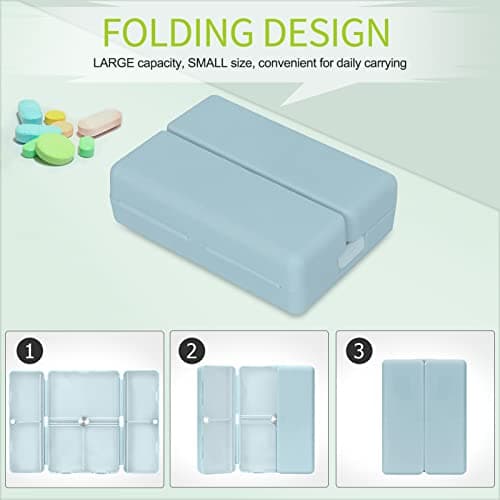 FYY 7 Day Pill Organiser, Travel Tablet Box, [Foldable Design] Weekly Medication Case, Portable Daily Supplements Storage Organizer for Vitamins, Cod Liver Oil, Small-Blue — view 3