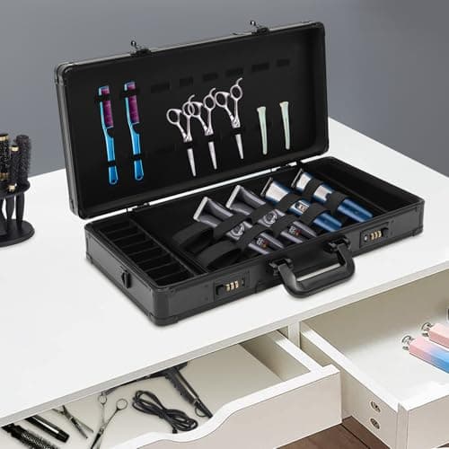 Rectangular Barber Tools Bag Salon Styling Clipper Combs Scissors Storage Carry Travel Case,Hairdresser Organizer Bag Travel Case,Hairstylist Supplies & Grooming Kits,Double Combination Lock Design,El — view 5