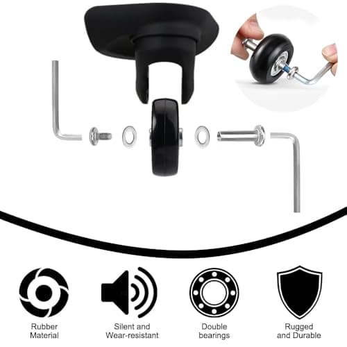 4 Pcs Luggage Suitcase Replacement Wheels 50 x 18 mm Rubber Luggage Wheel Repair Kit Heavy Duty Rubber Swivel Caster Wheels Replacement for Suitcase — view 5