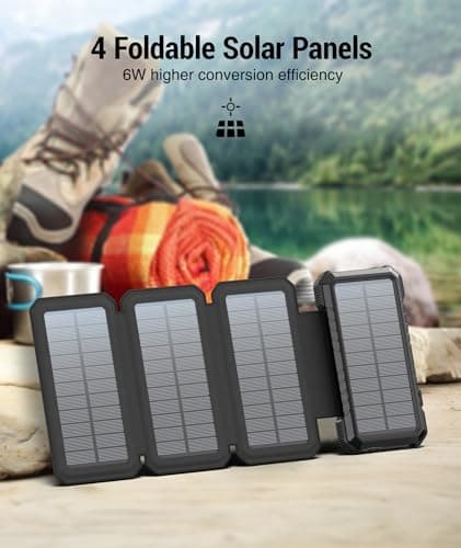 BLAVOR Solar Power Bank with 4 Foldable Solar Panels, 20000mAh External Battery Pack 18W Portable Fast Charging Phone Charger for Mobile Phone Tablet Outdoor Camping — view 3