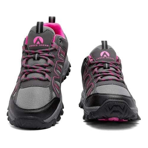 ASOCO DREAM Hiking Shoes Mens Womens Walking Boots Lightweight Breathable Trekking Climbing Trainers Outdoor Backpacking Camping Sneaker,Grey Rose,7.5 UK — view 6