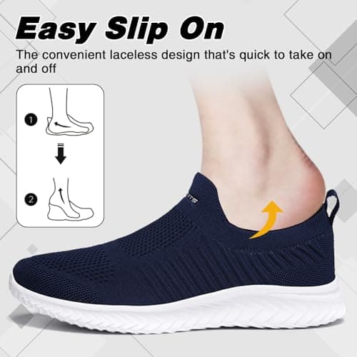 Mens Womens Slip On Trainers Casual Nordic Walking Shoes Breathable Running Shoes Nurse Work Shoes Lightweight Tennis Shoes Soft Mesh Gym Workout Sneakers Deep Blue EU42 Convert UK8 — view 2