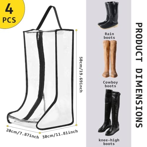 4Pcs Boot Storage Bags, Portable Waterproof Tall/Short Boot Bag Dust Proof with Zipper, Shoe Protector Storage Bag for Organizer, Packing, Travel, Daily Use(Transparent,Tall Boot) — view 2