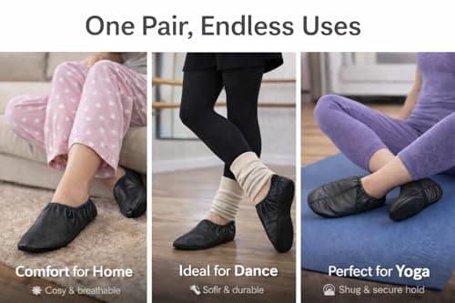 Genuine Sheepskin Leather Slip-On Socks for Men & Women – Fleece Lined House Socks, Soft Indoor Slippers for Yoga, Dance, Camping, Fishing & Travel (UK, Alpha, XXL,Black) — view 4