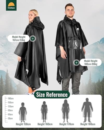 Chakipee Rain Waterproof Poncho Adult Reusable Rain Cape Lightweight with Transparent Pocket, Packable Poncho Multi-Purpose for Travel, Hiking, Camping, Festival Black — view 2