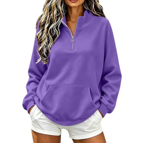 Keepink Womens Quarter Zip Jumpers UK Ladies Oversized Sweatshirts Pocket