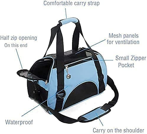 Pet Carrier Bag AVC Portable Soft Fabric Folding Travel bag for Dog, Cat, Puppy Foldable Pet Bag (Light Blue) — view 5