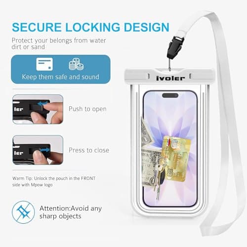 ivoler 2-Pack Waterproof Phone Pouches, IPX8 Universal Fluorescent Design Underwater Dry Bags for Swimming for iPhone 17/16/15 Pro Max, Samsung S26 Ultra (Up to 7")- White+Blue — view 6