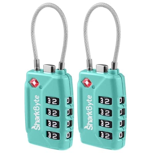 SharkByte TSA Approved Suitcase Locks - 4-Dial Security Travel Combination Padlock, Flexible Cable Wire Travel Lock for Suitcases, Luggage Locks, Travel Bag Gym Locker Small PadLock with code (2 Pack)