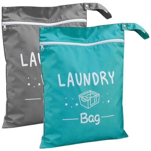2 Pack Travel Laundry Bags for Dirty Clothes, Waterproof Wet Bag for Swimming Gym Beach, Large Zipper Laundry Bag Travel Wash Bag for Suitcase, Reusable Foldable Clothes Bags (Navy Blue and Grey)