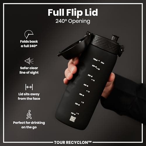 ION8 Sports Water Bottle, 750 ml/24 oz, Leak Proof, Easy to Open, Secure Lock, Dishwasher Safe, BPA Free, Flip Cover, Carry Handle, Soft Touch Contoured Grip, Easy Clean, Odour Free, Black — view 4