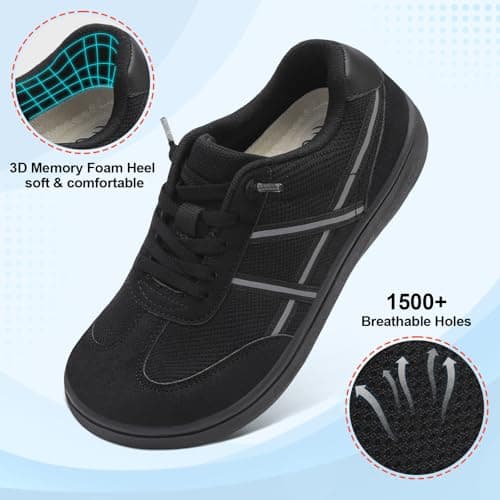 JOINFREE Women's Barefoot Walking Shoes Wide Fit Slip On Trainers All Black — view 4