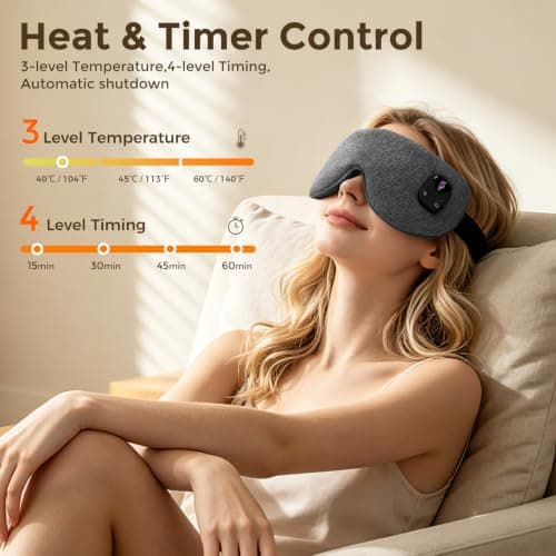 Heated Eye Mask Cordless Warm Eye Compress for Dry Eyes Blepharitis Stye Relief Improved Sleep, 3 Level Heat, 1500mAh Rechargeable Battery, Washable Cover, Eye Heating Pad for Sleeping Travel — view 2