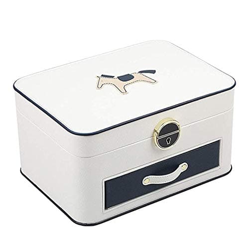 OZBMA Jewellery Organizer for Women Multi-Layer Travel es with Mirror and Lock Earrings Necklaces Rings Bracelet Boxes (25X18.5X13.5cm) (Color : Blue) (White) (White)