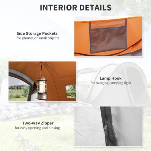 Outsunny 3 Person Pop-up Camping Tent w/Ground Sheet 4 Windows Orange — view 4