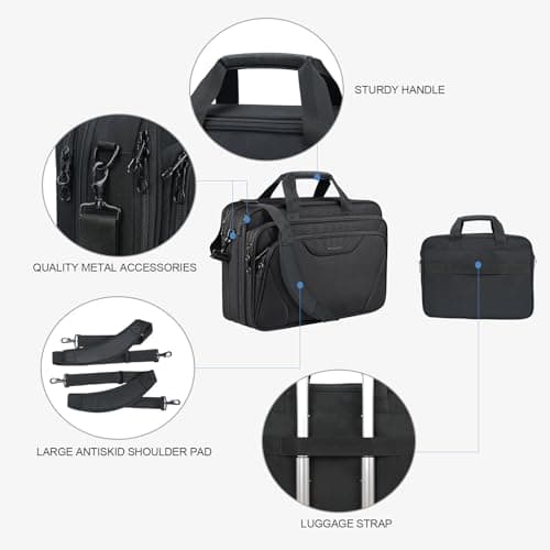 KROSER Laptop Bag Fits 17.3 Inch Laptop, Water Resistant Laptop Briefcase for Men Women Shoulder Bag Computer Bag with RFID Pockets Laptop Case for Work Travel Business School, Black — view 6