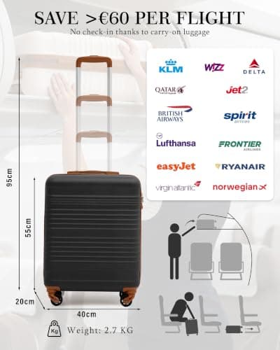 COOLIFE Cabin Suitcase 55x40x20cm Ryanair Cabin Bag ABS+PC Hard Shell TSA — view 2
