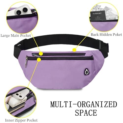 Rosoz Bum Bag, Belt Bag Women's Bum Bag Men's Gifts Sports Hip Bags for Outdoor Travel Running Cycling, Purple — view 4
