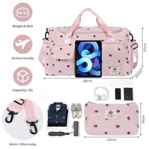 Adiwo Large Gym Bag Womens, Sports Bag with Shoes Compartment, Multiple Compartments, Foldable Overnight Weekend with Wet and Dry Separation, Large + Small Holdall for Gym Sports and Travel, Pink — view 2