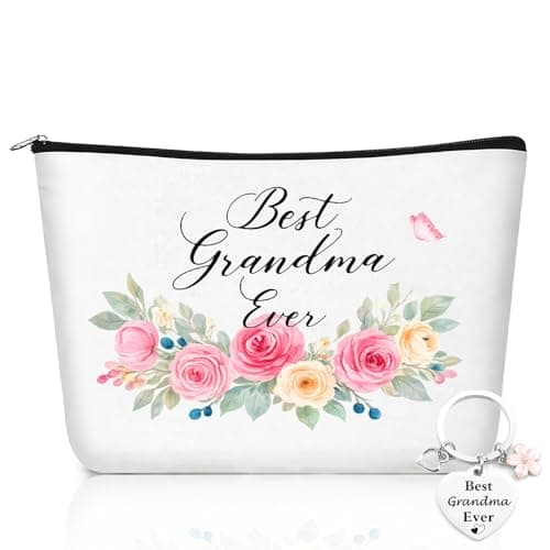 RUHSNJK 2 Piece Grandma Gifts, Watercolor Floral Cosmetic Bag and Heart Keychain, Versatile Presents for Grandmother for Travel Home and Daily Accessory