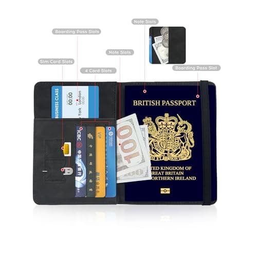 ILIYAH Passport Holder PU Leather RFID Blocking Passport Cover Travel Wallet Case with Card Slot & Elastic Strap Passport Covers (Black) — view 5
