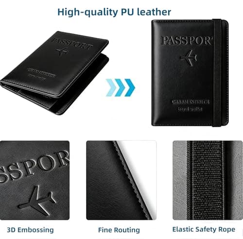 Czyan Passport Holder, Pu Leather Travel Passport Cover Wallet, RFID Passport Case with Card Holder, Travel Essentials for Credit Cards, Id and Travel Document (Black) — view 6