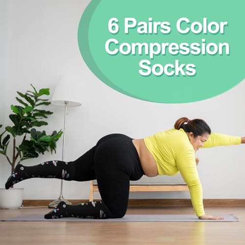 Zuimei 6 Pairs Plus Size Wide Calf Compression Socks for Women Beige 3XL — view 5