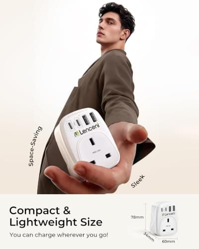 LENCENT USB Plug Charger UK, 2 Type C＆2 USB Ports, 1 Way Socket Extension — view 6
