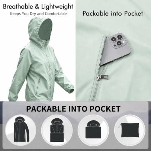 Innfttwo Lightweight Rain Jackets Womens ladies Waterproof Jackets with Hood Packable Raincoat Women for Running Cycling Hiking (UK, Alpha, S, Regular, Regular, Green) — view 6