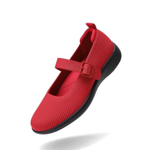 DREAM PAIRS Womens Ballet Mary Jane Flats Sneaker Shoes,Size 5.5,Red