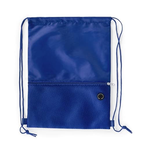 Bodygenix Unisex Drawstring Backpack for Sports – Lightweight Polyester Bag with Front Zip Pocket & Headphone Port – Waterproof Cinch String Bag for Sports, School, Swim, Travel & Beach Use - Blue