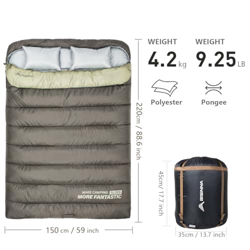 BISINNA Winter 0°C Double Sleeping Bag for Adult Queen Size with Pillow — view 2