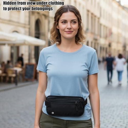 RFID Blocking Money Belt for Travel Hidden Men Women - Ultra-Slim Hidden Waist Pack & Bum Bag, Waterproof Fanny Pack Money Bags for Passport, Cash, Phone & Cards (Black) — view 6