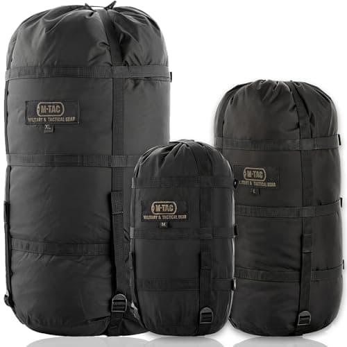 M-Tac Sleeping Bag Compression Sack Military Compression Bag Water Resistant Nylon Lightweight Compression Sack for Travel Camping Hiking Outdoor (Black, Large, 24 Liter)