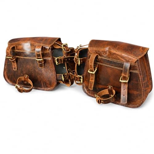 American Blue Set of 2 Genuine Leather Motorcycle Saddle Bags, Saddle Bag, Bicycle Bag, Vintage Fork Bags, for Bike Lovers (Bottle Holder Bag Set) — view 3