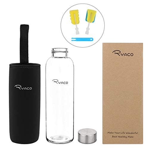 RYACO Glass Water Bottle 550ml/18oz,Borosilicate Glass Bottle with Neoprene Protective Case for Hot Cold Drinks,BPA-Free Leak Proof,Sport Water Bottles with Sponge Brush,Dishwasher Safe — view 5