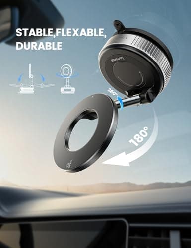 Lamicall Vacuum Magnetic Car Phone Holder, Upgraded Suction Cup Car Mount for Magsafe, 360° Rotatable for iPhone 17 16 15 13 Pro/Max/Plus/Air/Mini on Mirror, Smooth Surface, Windscreen - Silver — view 4
