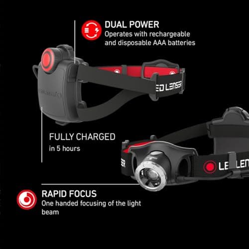 Ledlenser H7R.2 Rechargeable LED Head Torch, Super Bright 300 Lumens Headlamp, IPX6, Up to 30 Hours Run Time, Powerful Strobe Self Defense Feature, Camping Headlight, Running Torch, Hiking Equipment — view 6