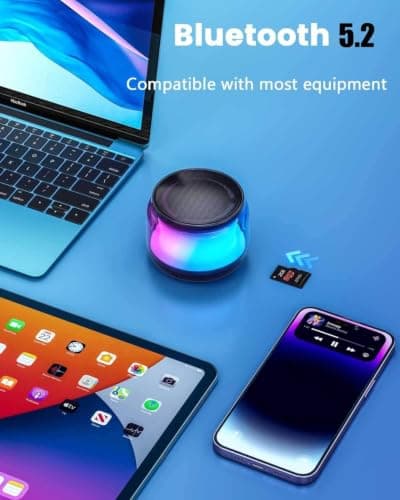 Bluetooth Speaker, Portable Wireless Bluetooth Speaker with Colorful Lights,5-20 Hour Playtime,Bluetooth 5.2 USB C Fast Charge,Mini Speaker with Wireless Stereo Pairing,Gifts for Outdoor, Travel, Home — view 6