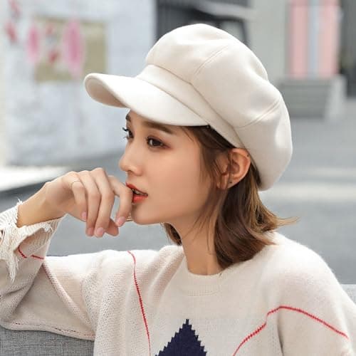 Newsboy Cap Women Wool Blend Adjustable Lightweight Warm Vintage Casual Daily Commute Outdoor Travel Headwear Autumn Winter White — view 2