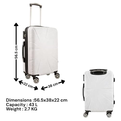 53X38X22CM Cabin Suitcase 4 Wheel Hardshell Expandable Luggage Case Hand Carry On ABS (T-HC-CABIN-2029) (White) — view 2